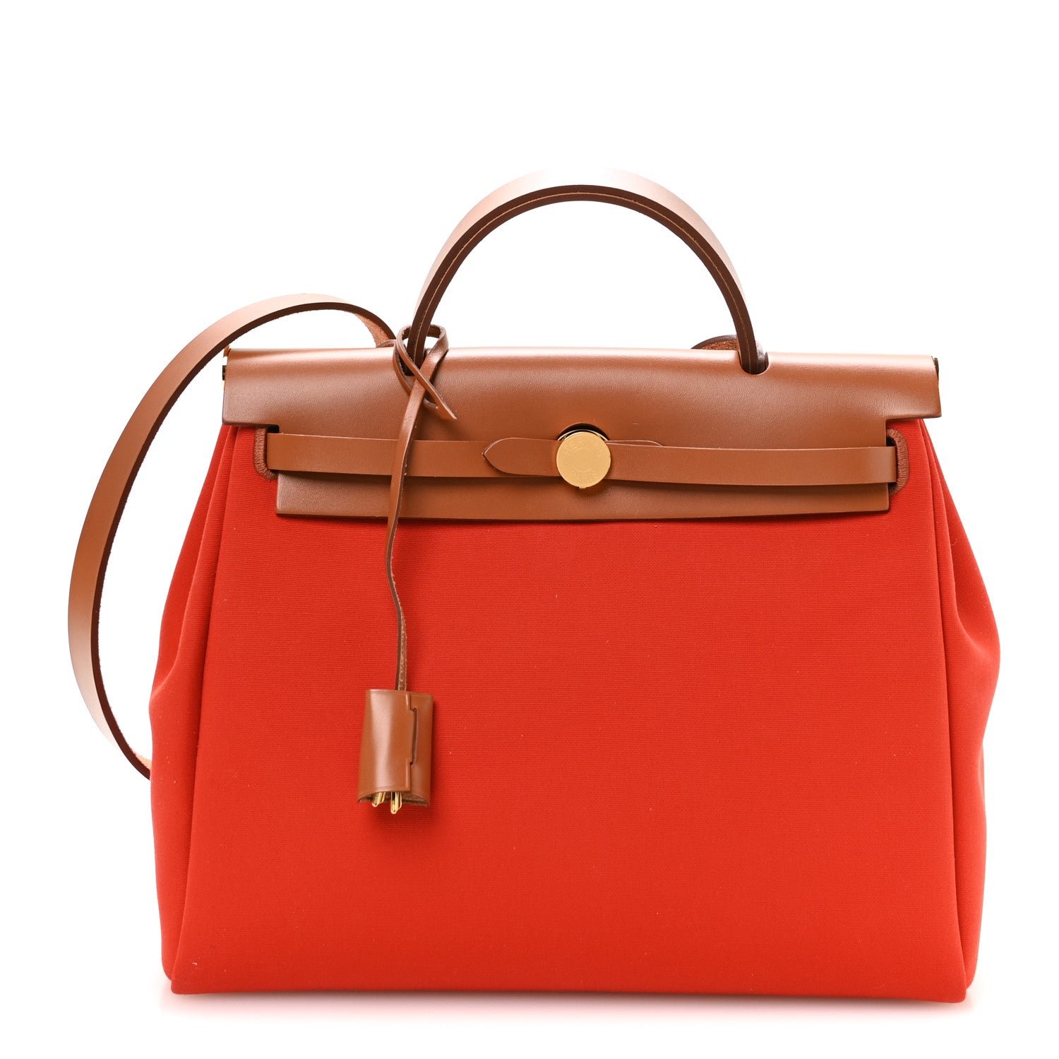 Hermes Vache Hunter Toile Herbag Zip Retourne 31 PM Orange Mecano Fauve