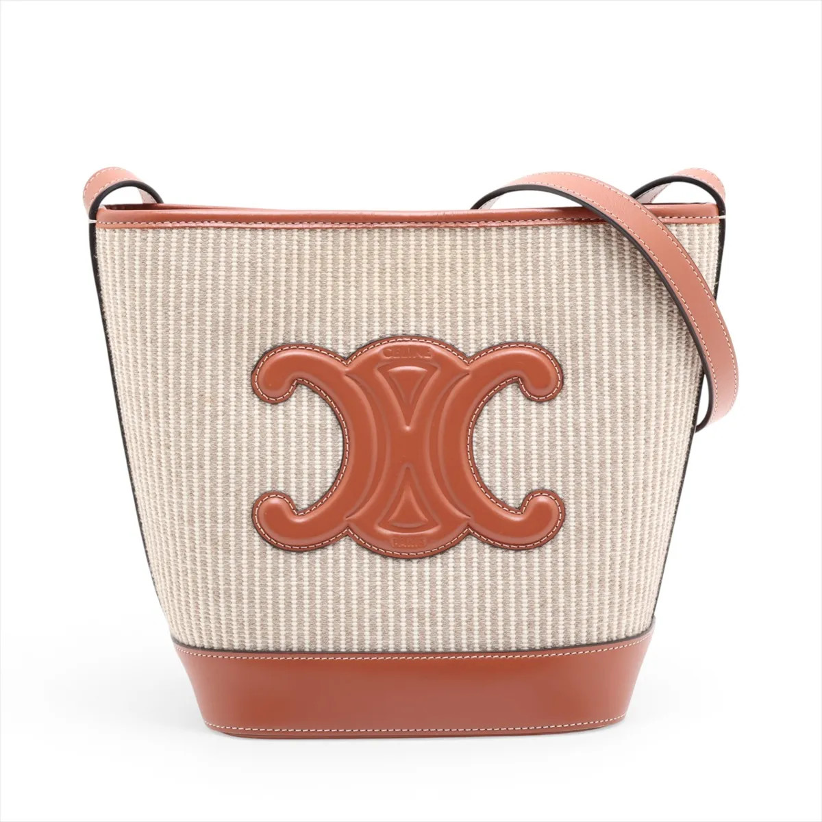 Celine Small buckets Cuir Triomphe Fabric x leather Shoulder bag Beige×Brown