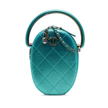 Quilted Metallic Caviar Rainbow Hardware Oval Camera Bag