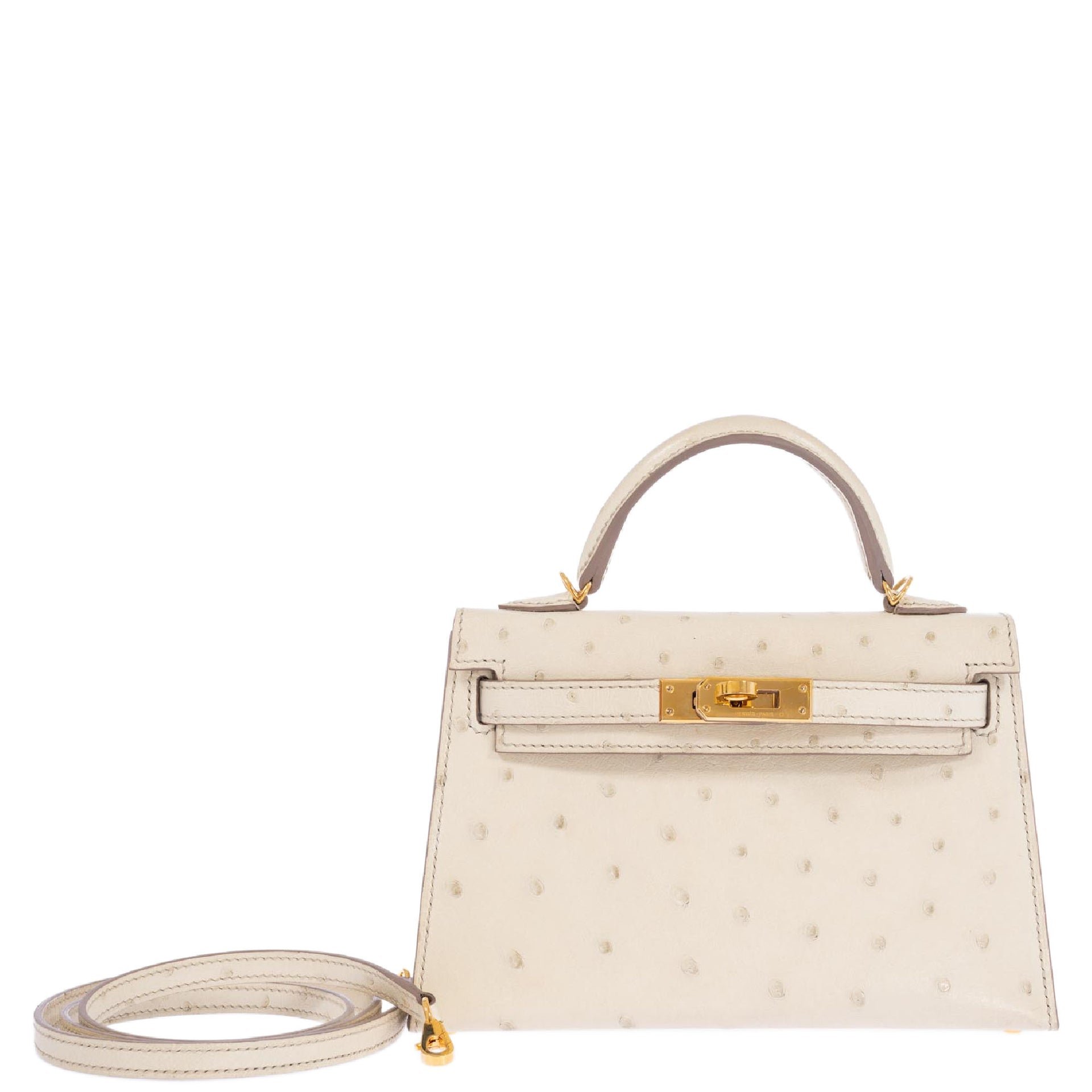 Hermes Hermès Kelly Mini II Sellier Beton Ostrich Gold Hardware