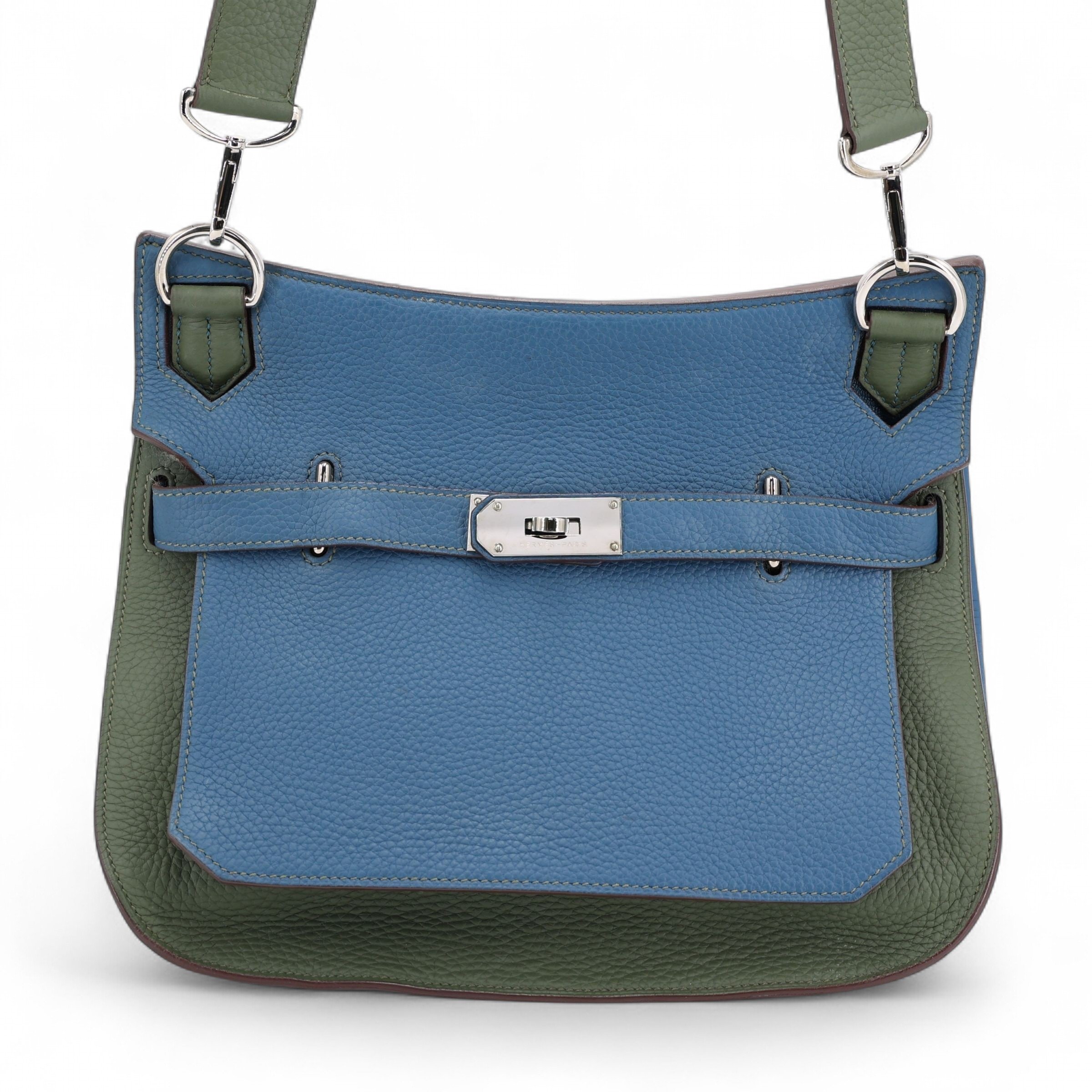 Very Good ( Rank A) HERMÈS Jypsiere 31 Bleu Thalassa (7A) Canopee (V6) Clemence Palladium hardware Square Q (2013)
