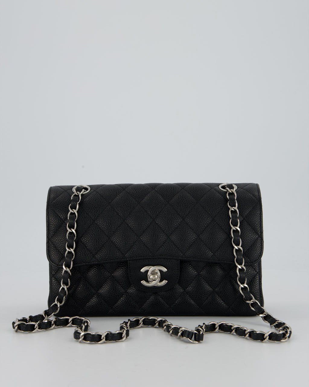 Chanel Black Small Classic Double Flap Bag in Caviar Leather with Silver Hardware