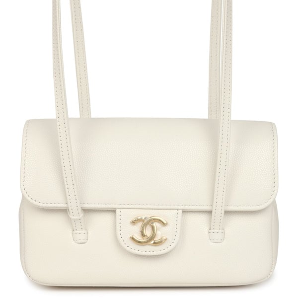 Chanel Mini Preppy Coco Clutch with Straps White Shiny Caviar Brushed Gold Hardware