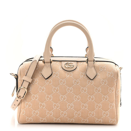 Gucci Summer Denim Calfskin GG Monogram Small Ophidia Top Handle Bag Souffle Rose
