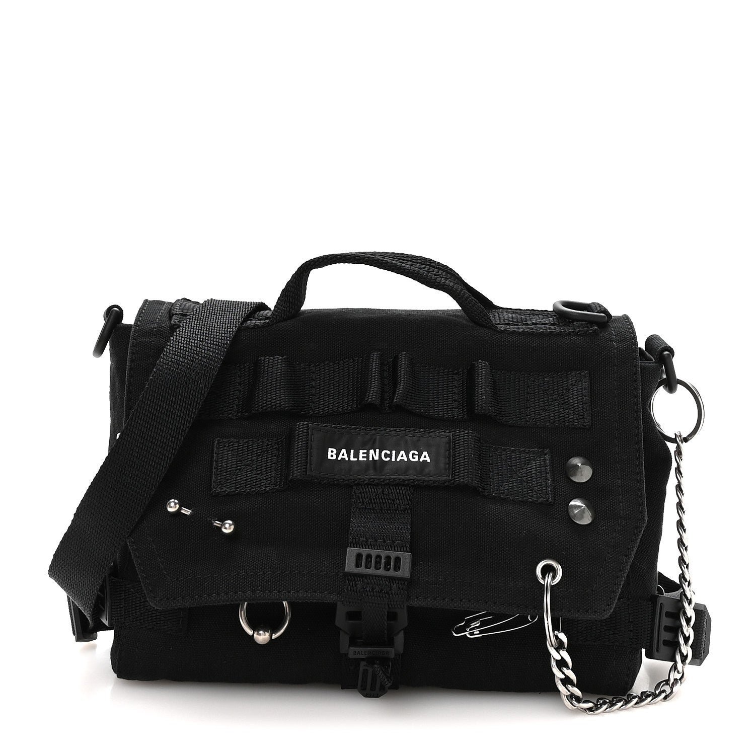 Balenciaga Canvas Pierced Army Messenger Bag Black