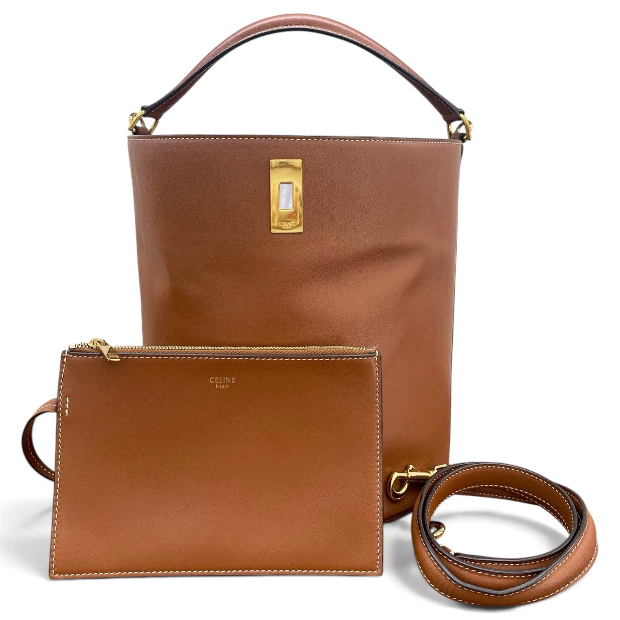 Clasp Bucket leather handbag