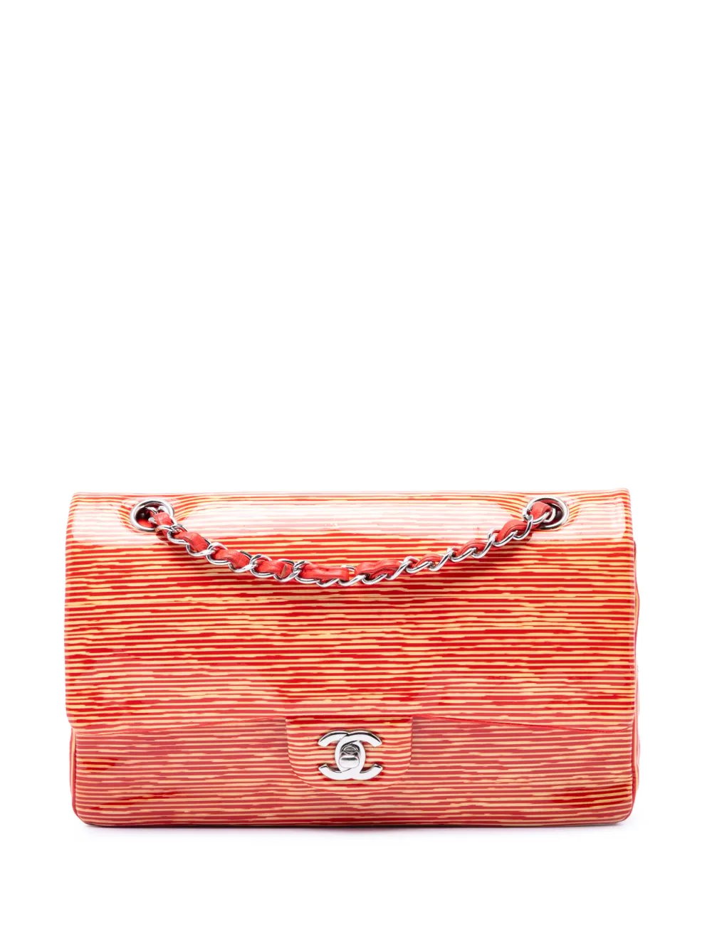 2014 Medium Classic Patent Striped Double Flap shoulder bag