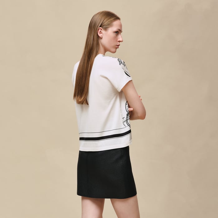 Blanc Nacre "Ex-libris a Main Levee" Short-sleeve Twillaine Sweater