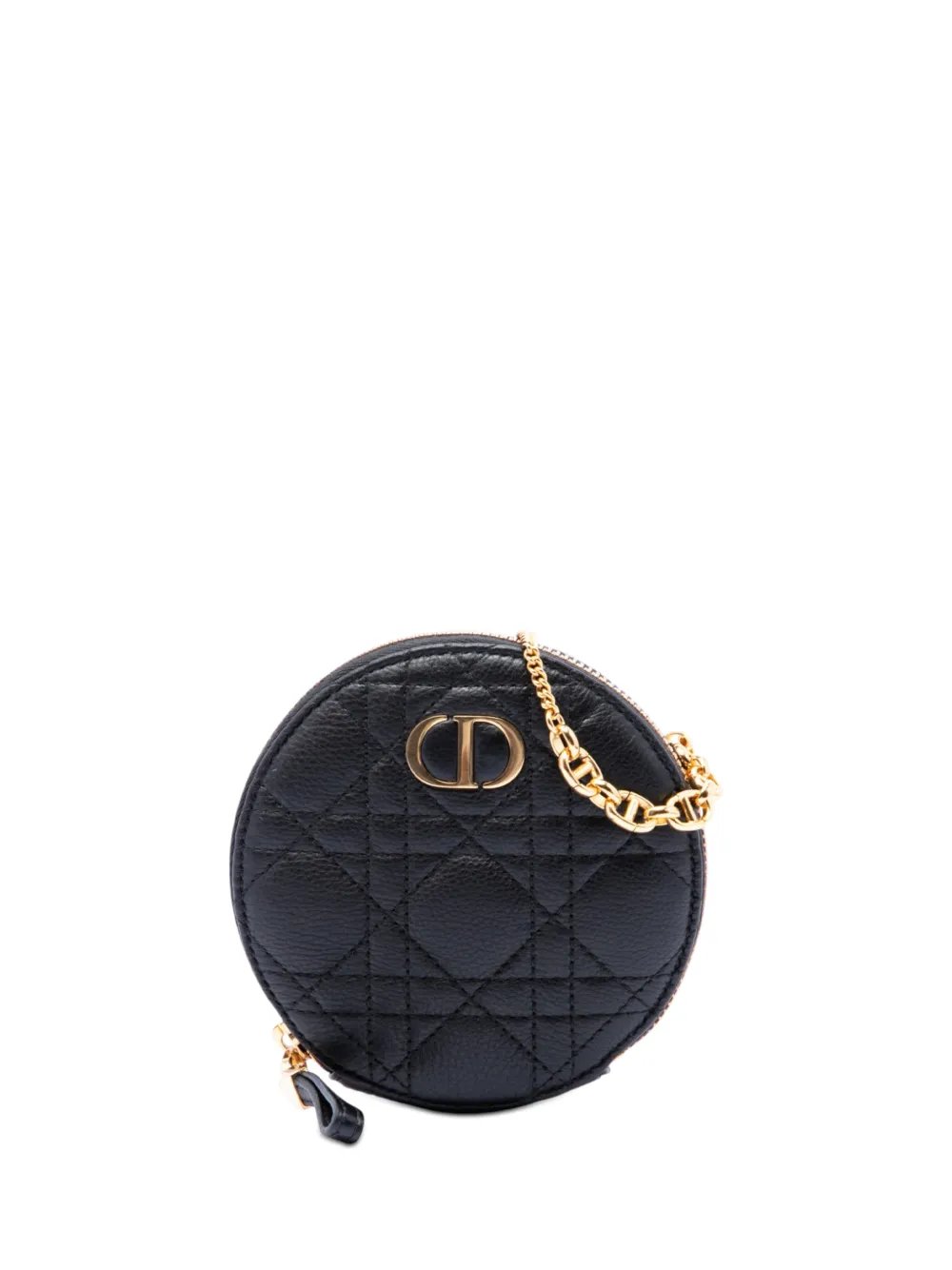 2021 Calfskin Cannage Round Caro Pouch with Chain crossbody bag
