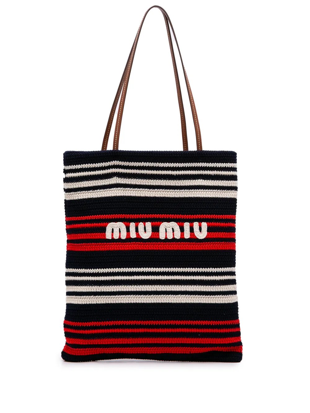 Miu Miu 2023-2026 Tricolor Cotton Crochet Logo Striped Vertical tote bag