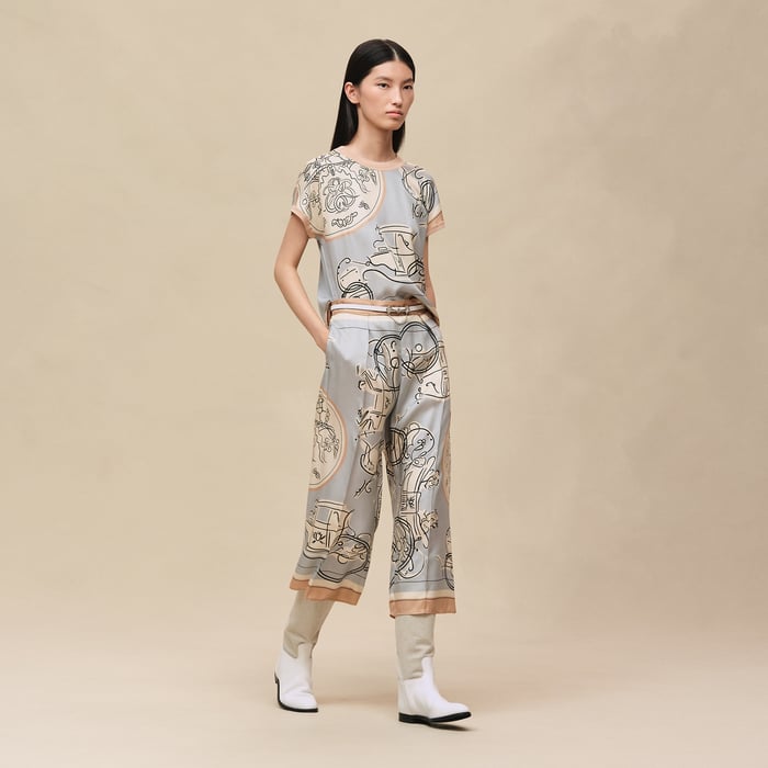 Gris Paruline "Ex-libris a Main Levee" Short-sleeve Twillaine Sweater