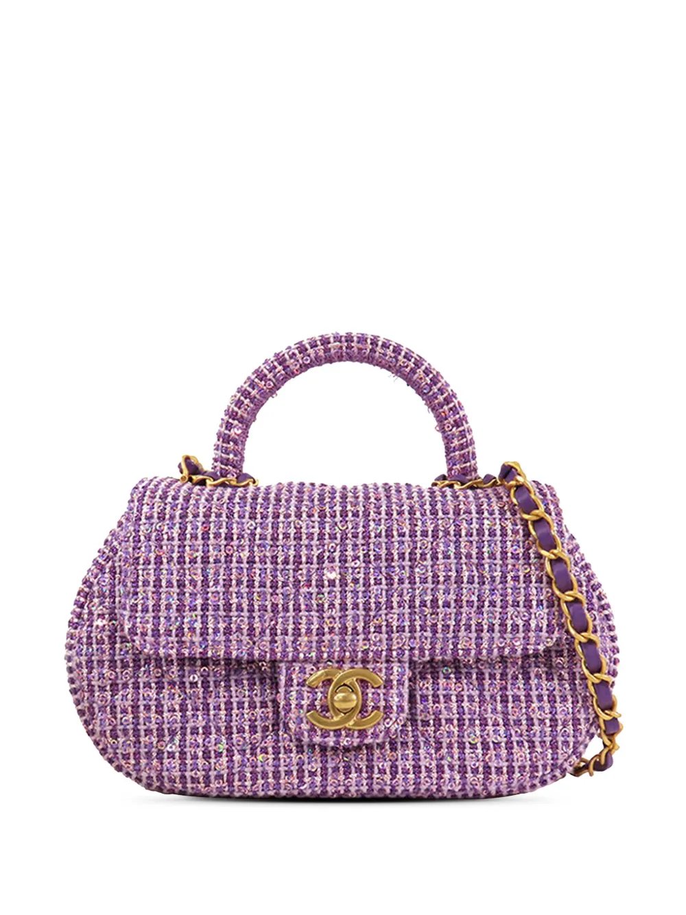 2021-2024 CC Quilted Tweed Top Handle Flap satchel