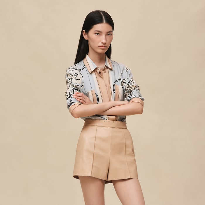 Beige Cajou Grained Goatskin Shorts