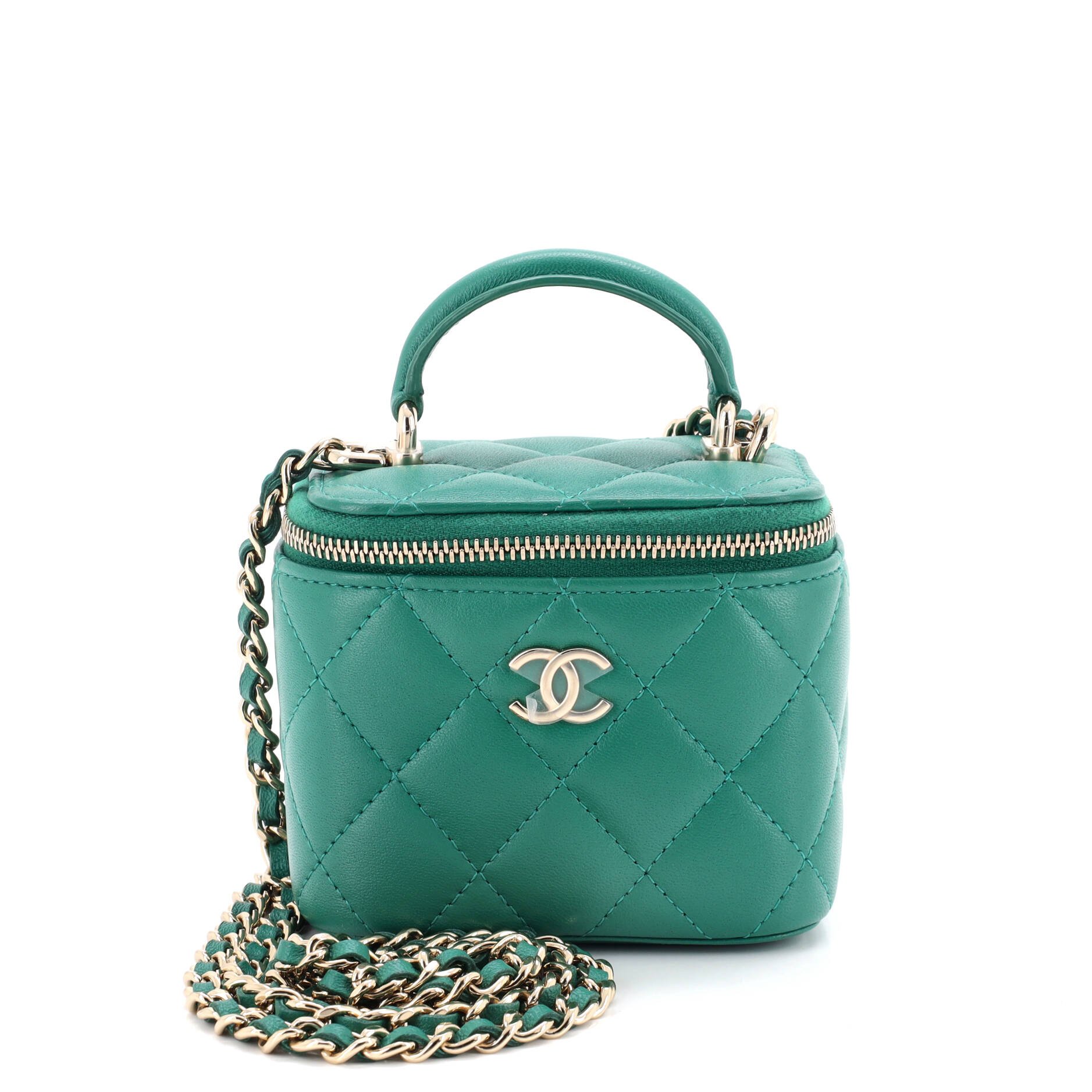 Classic Top Handle Vanity Case with Chain Quilted Lambskin Mini