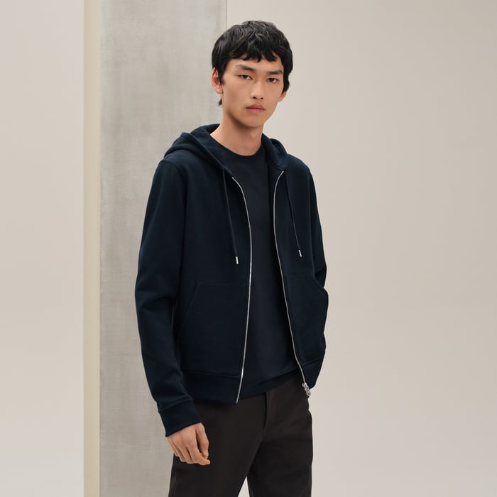 Marine "Ex-libris" Hooded Sweater With Silk Detail