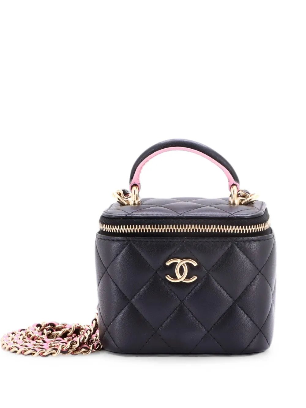 Classic Top Handle Vanity Case with Chain Quilted Lambskin Mini crossbody bag