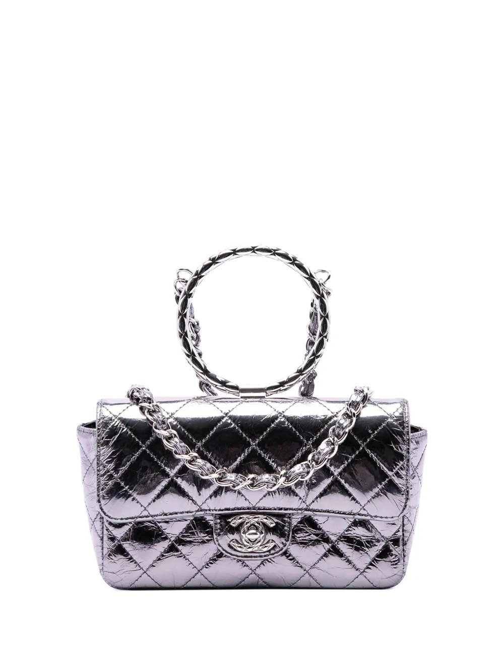 2020 Mini Quilted Metallic Calfskin Ring Top Handle Flap satchel