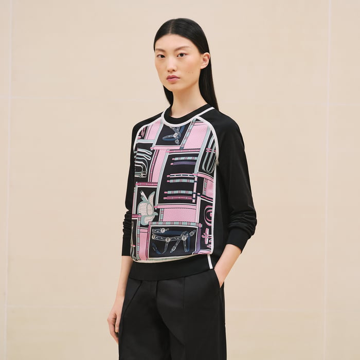 "Lettres Equestres" long-sleeve twillaine sweater