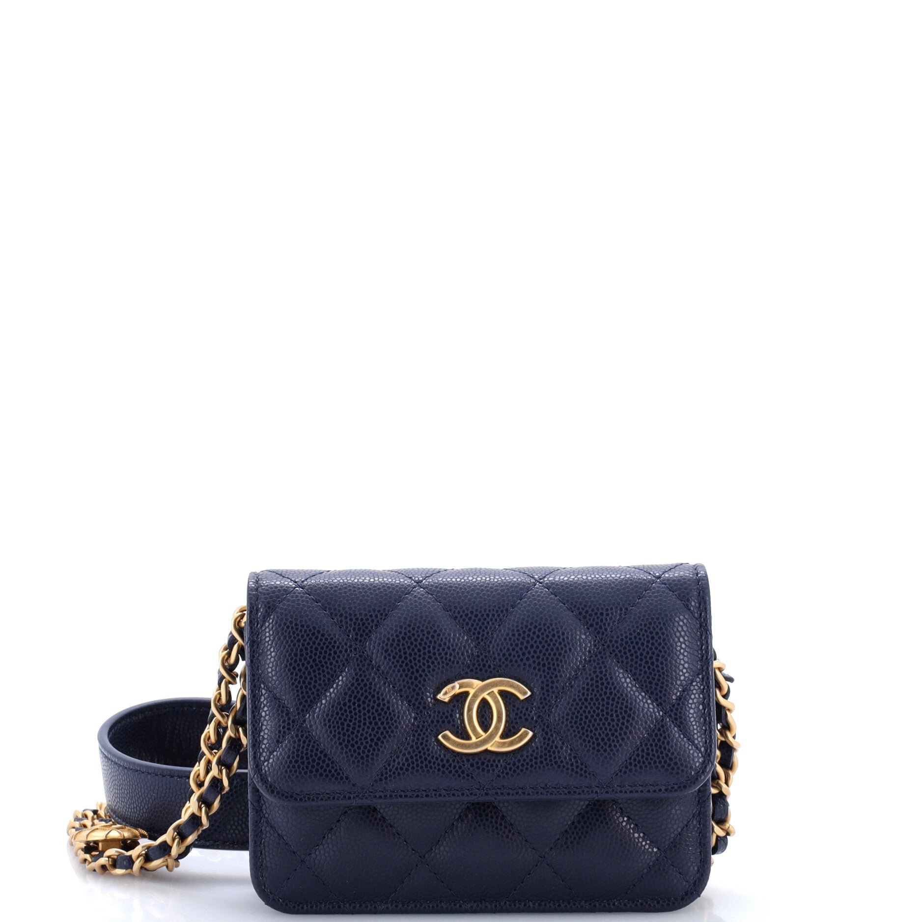 Twist Your Buttons Flap Coin Purse with Chain Quilted Shiny Caviar