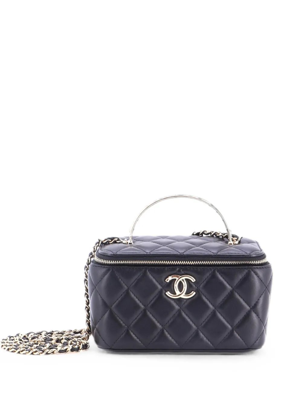 Pearl Detail Handle Vanity Case with Chain Quilted Lambskin Small shoulder bag
