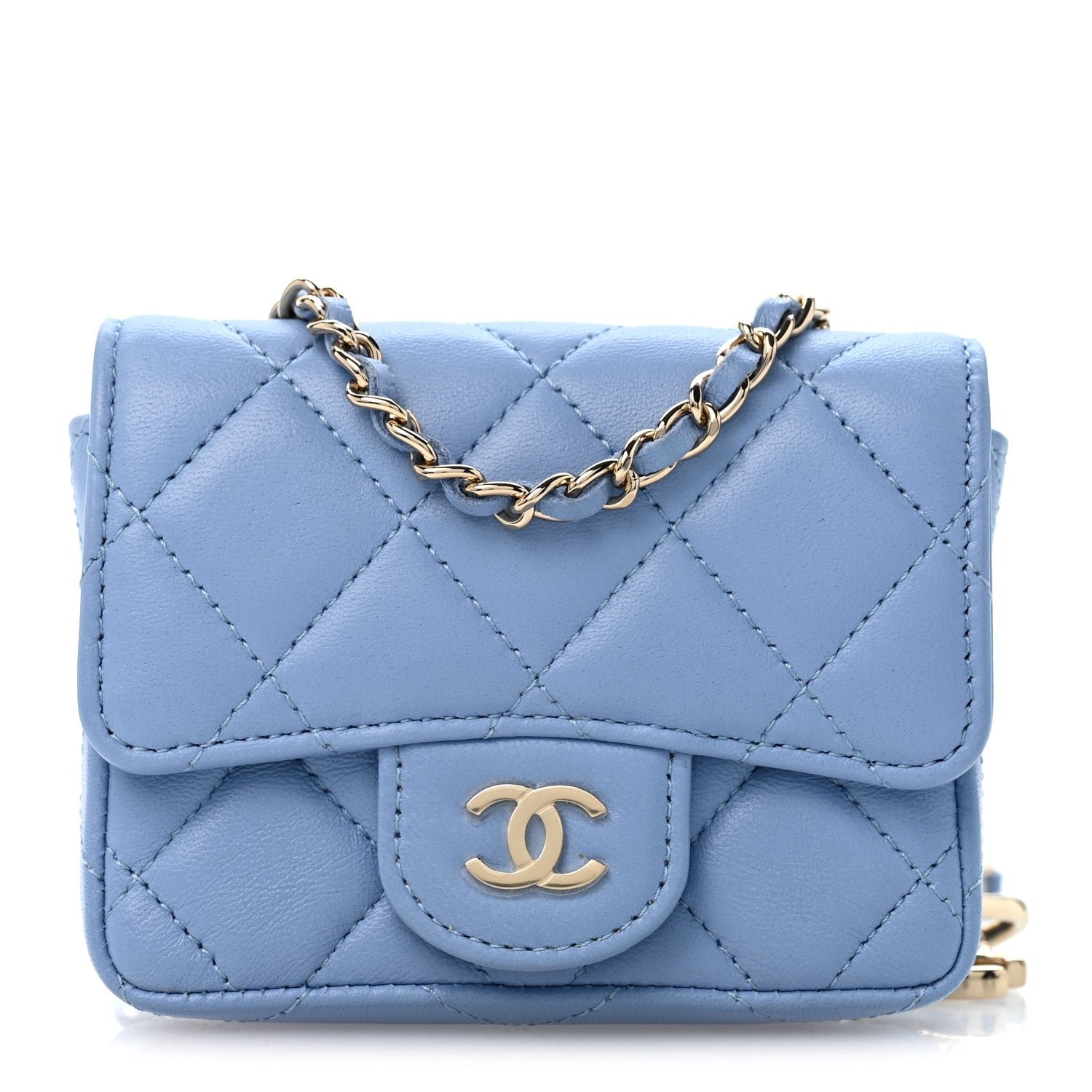 Chanel Lambskin Quilted Mini Chain Belt Bag Blue