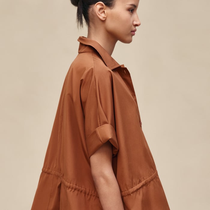 Marron Fauve Embroidered Beach Shirt