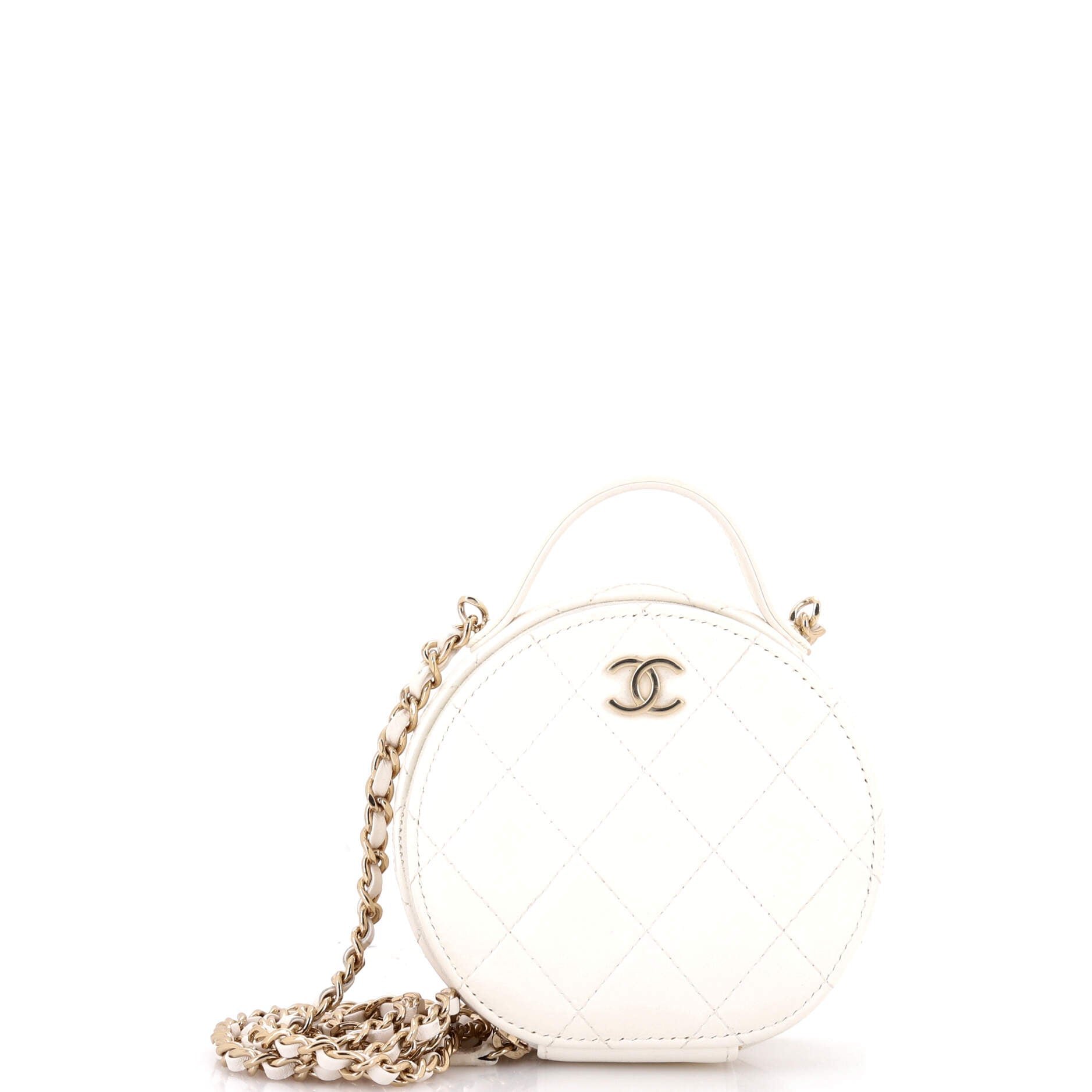 Chanel Handle with Care Round Vanity Case with Chain Quilted Lambskin Small