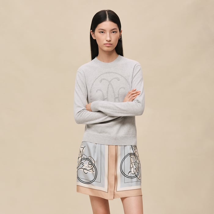 Gris Pervenche Cashmere "H Lift" Long-sleeve Sweater