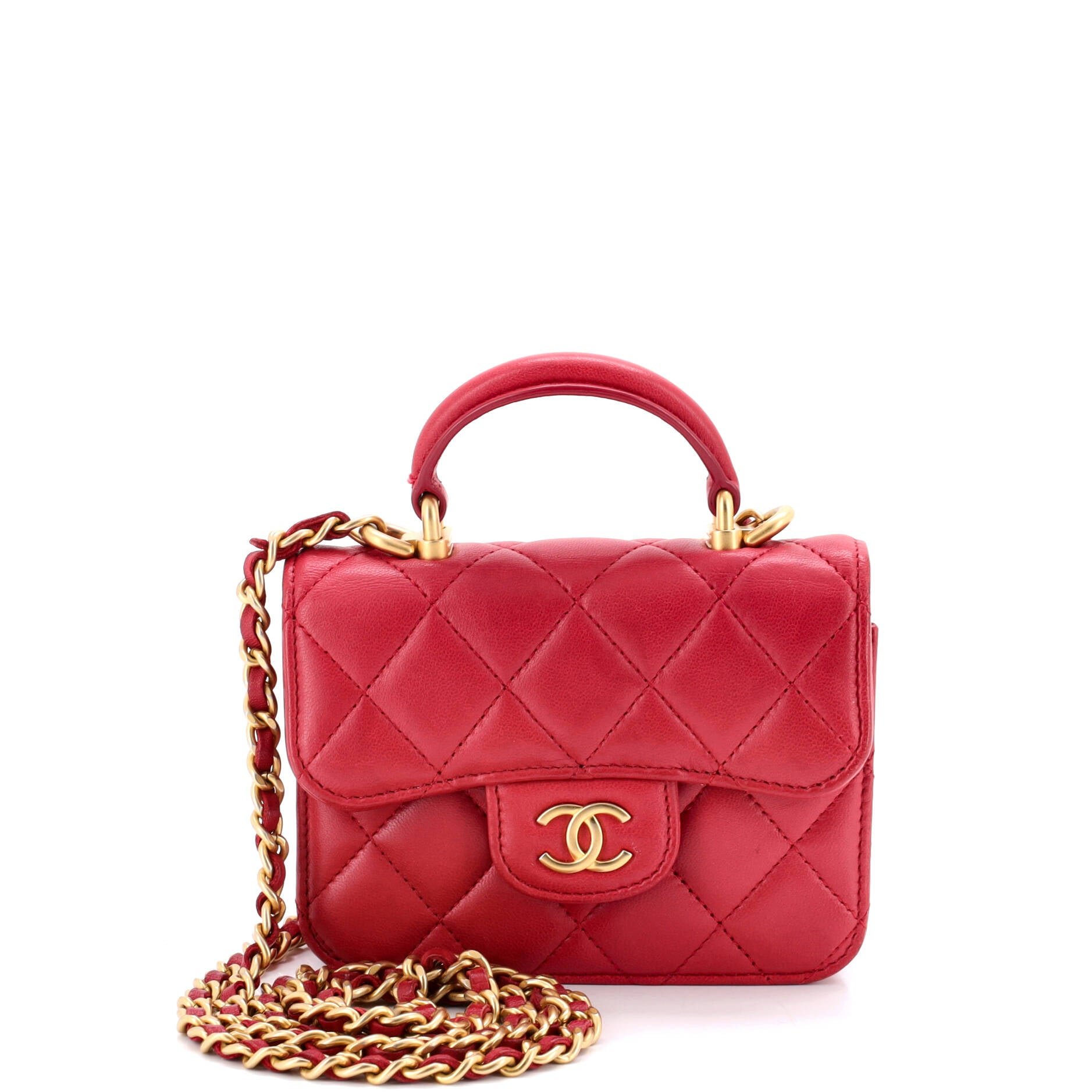 Top Handle Flap Coin Purse with Chain Quilted Lambskin