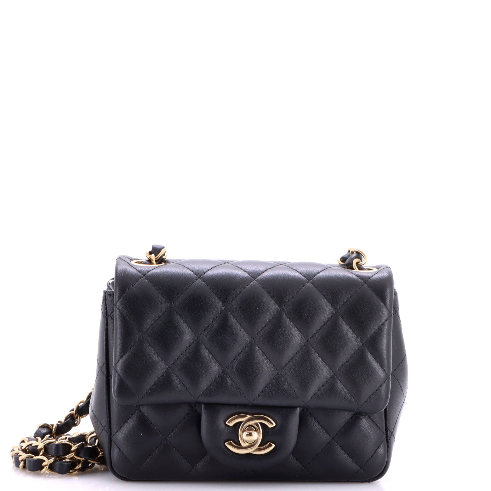 Square Classic Single Flap Bag Quilted Lambskin Mini