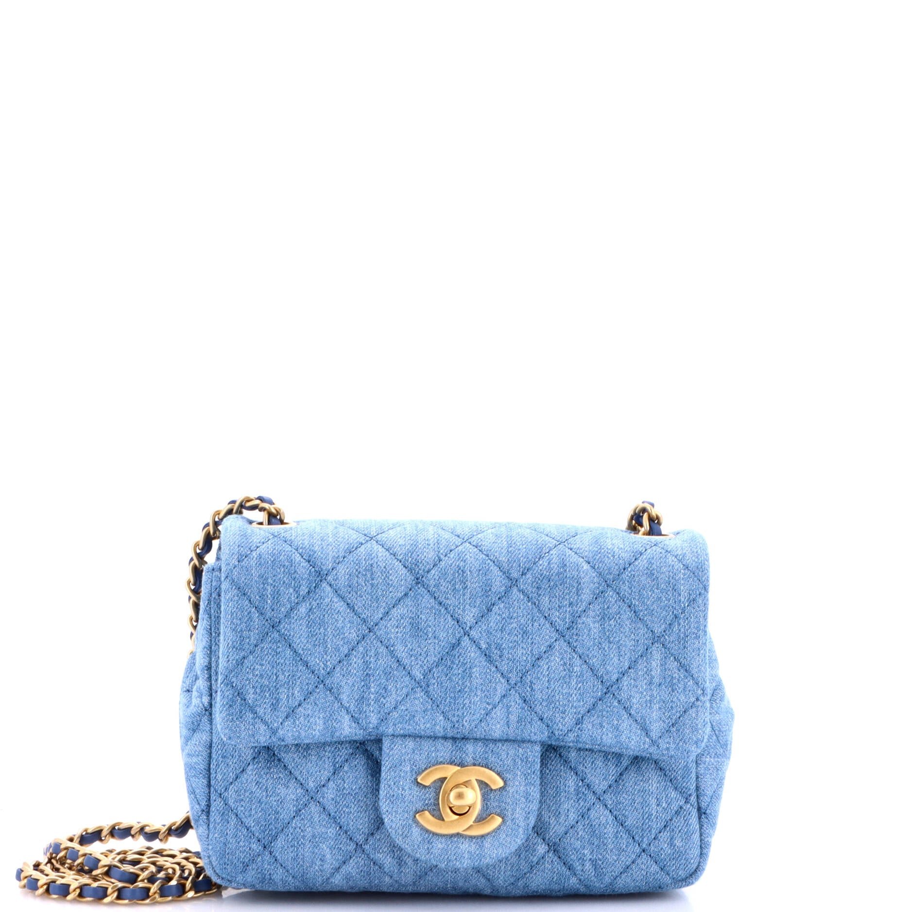 Pearl Crush Square Flap Bag Quilted Denim Mini