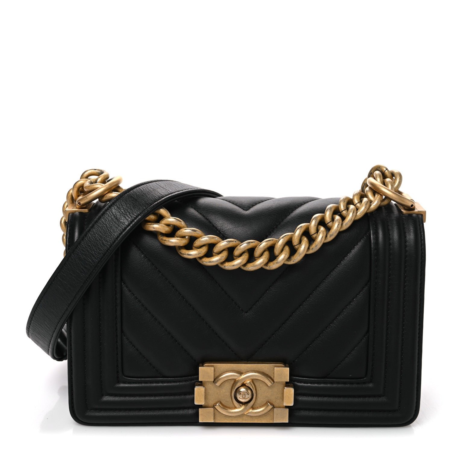 Chanel Lambskin Chevron Quilted Small Boy Flap Black