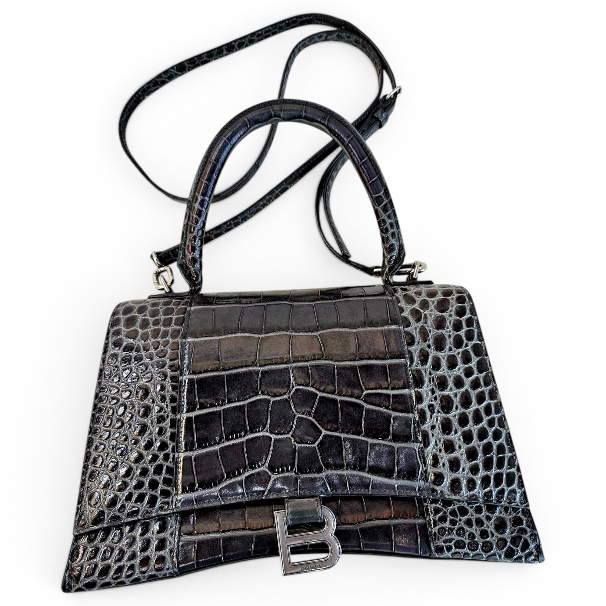 Hourglass leather handbag