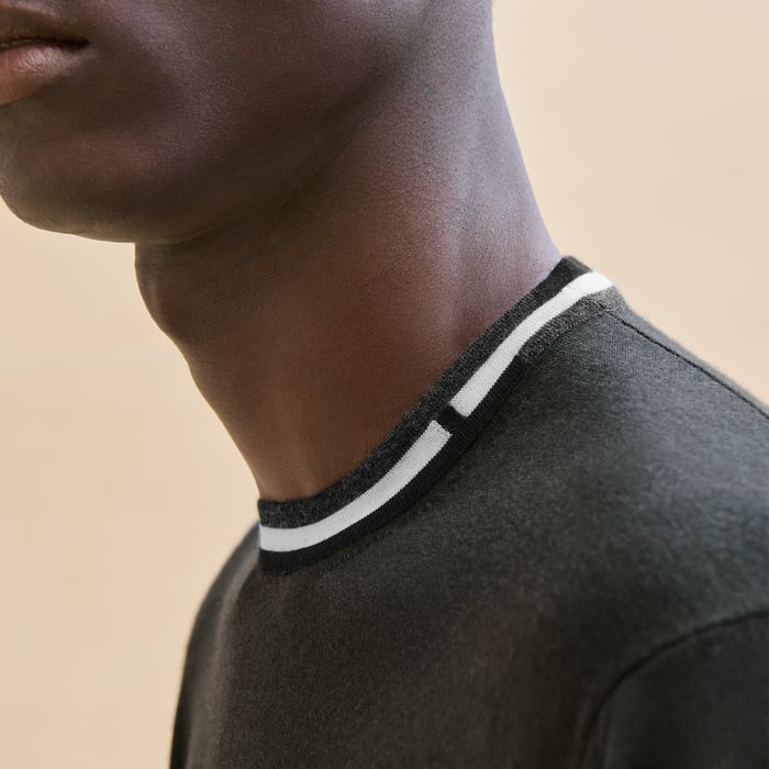 Kaki "Rayures & Twist" Crewneck Sweater