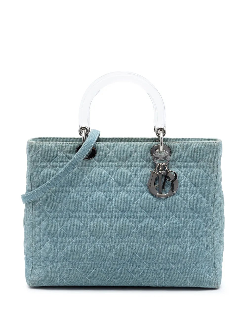 1999 Large Denim Cannage Acrylic Handles Lady Dior satchel