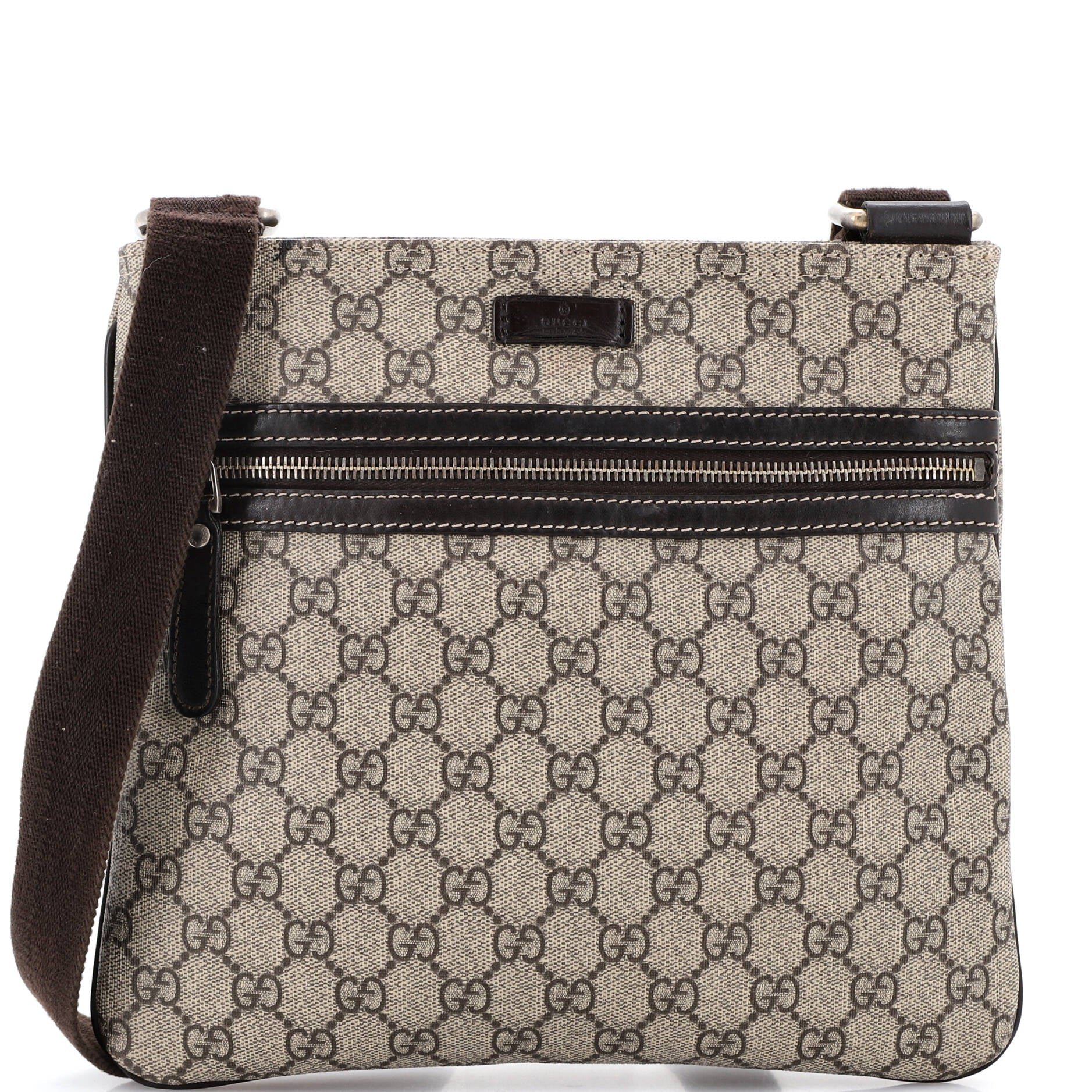 Front Zip Flat Messenger Bag GG Coated Canvas Medium