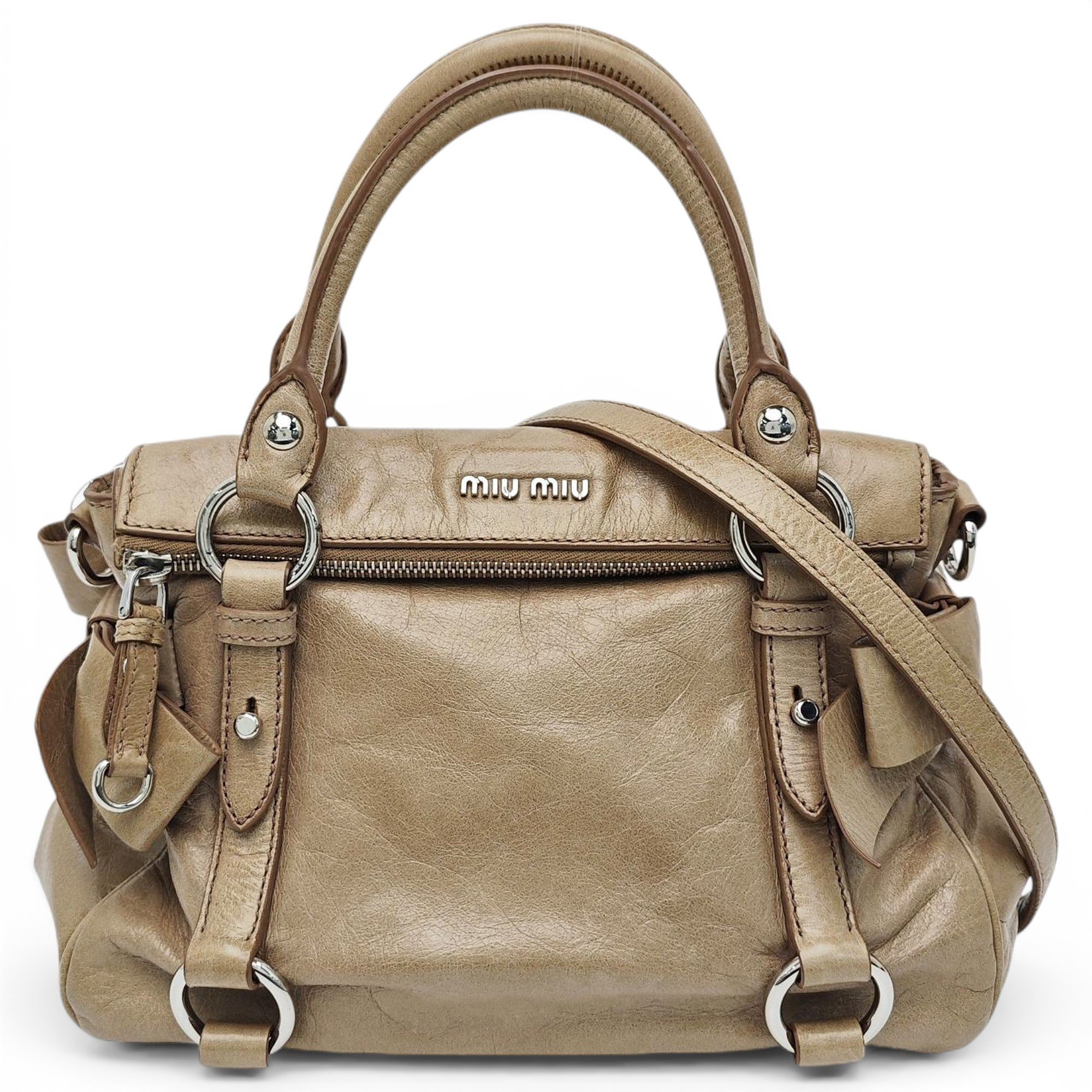 Bow bag leather handbag