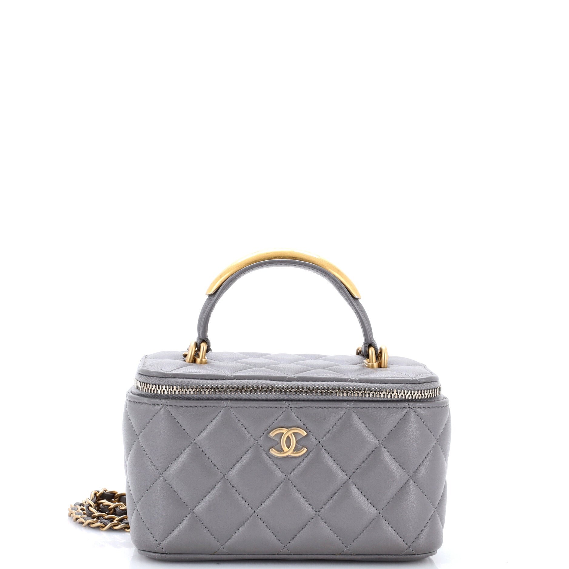 Classic Top Handle Vanity Case with Chain Quilted Lambskin Small