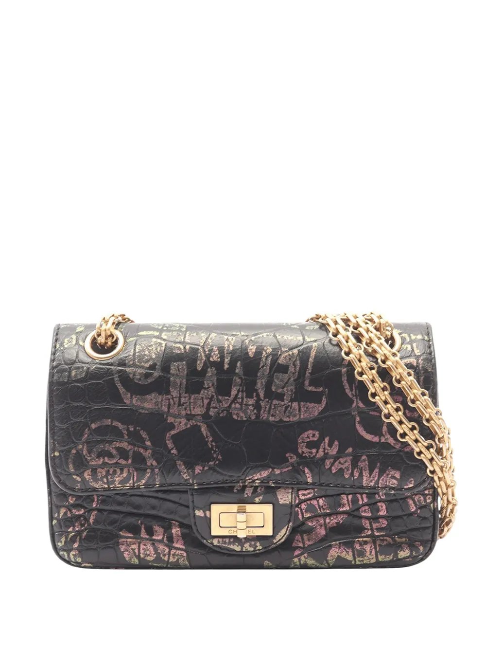 2019 Calfskin Crocodile Embossed Graffiti 2.55 Cocodile Reissue Flap Bag shoulder bag