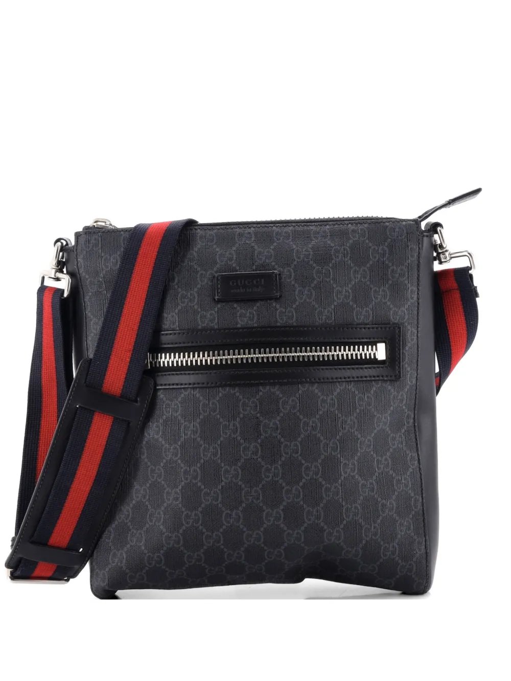 Web Strap Front Zip Messenger Bag GG Coated Canvas Medium crossbody bag