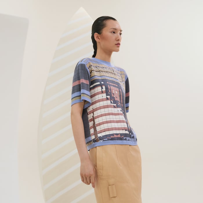 Bleu Grignon "Coaching Deja Vu" Short-sleeve Twillaine Sweater