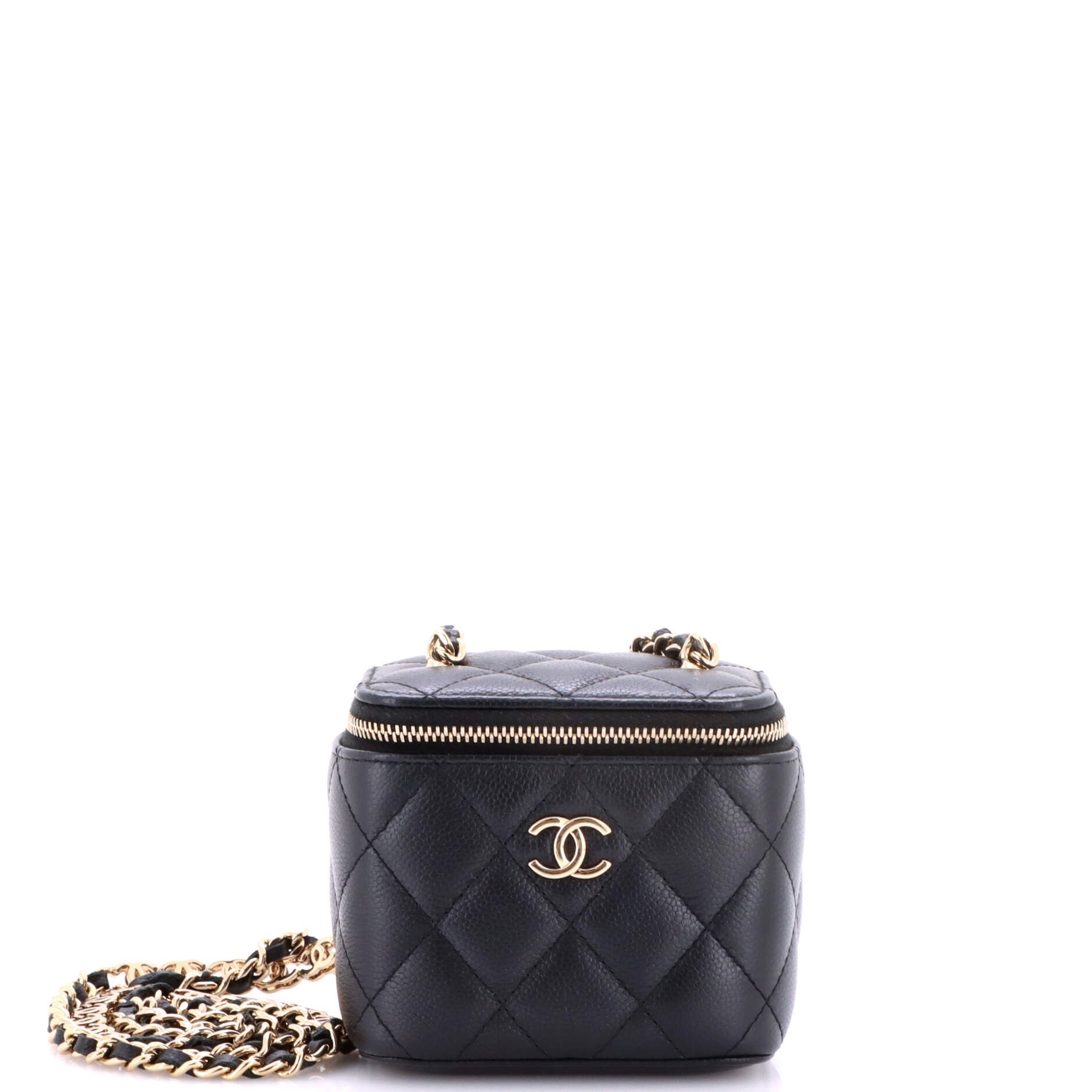 Tiny CC Link Vanity Case with Chain Quilted Caviar Mini