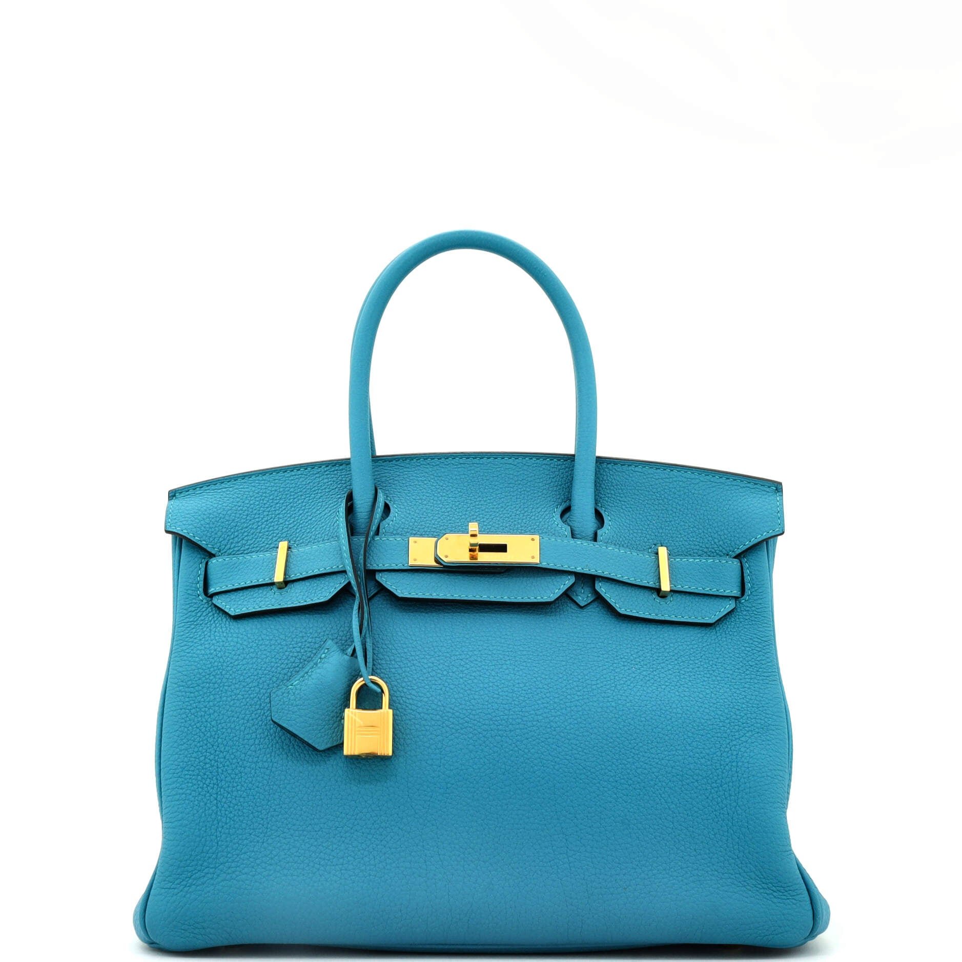 Hermes Birkin Handbag Turquoise Togo with Gold Hardware 30
