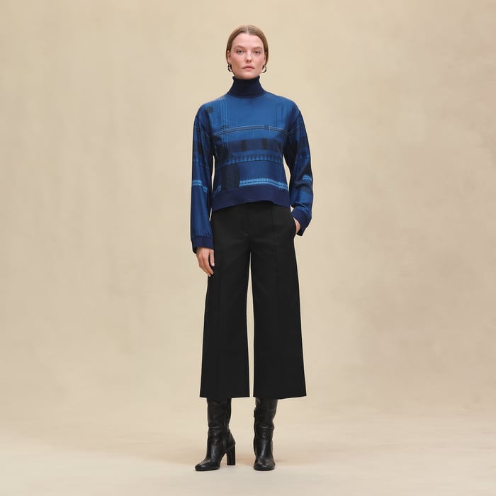 Bleu Encre "Dressage Tressage" Long-sleeve Twillaine Sweater