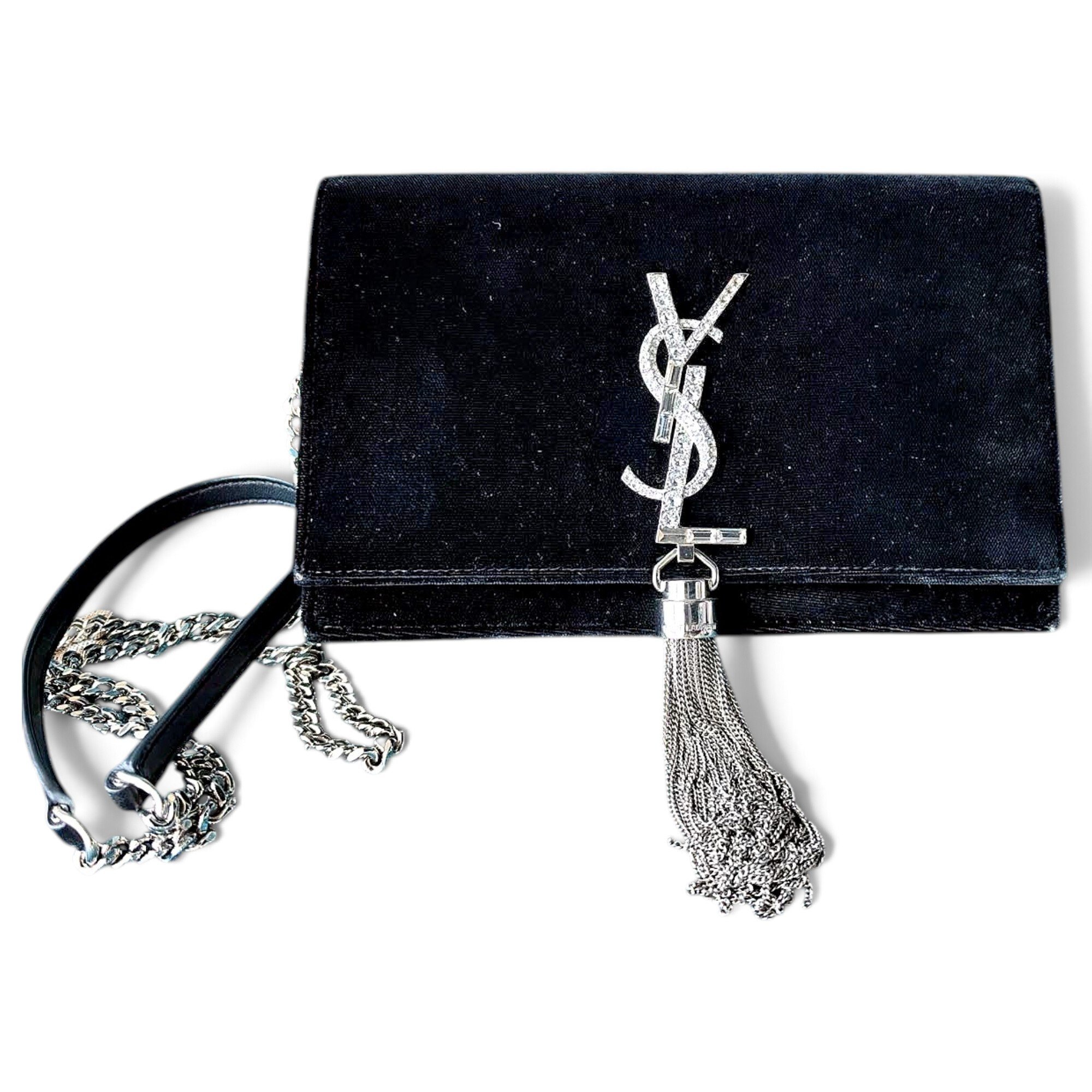 Saint Laurent Pompom Kate velvet handbag
