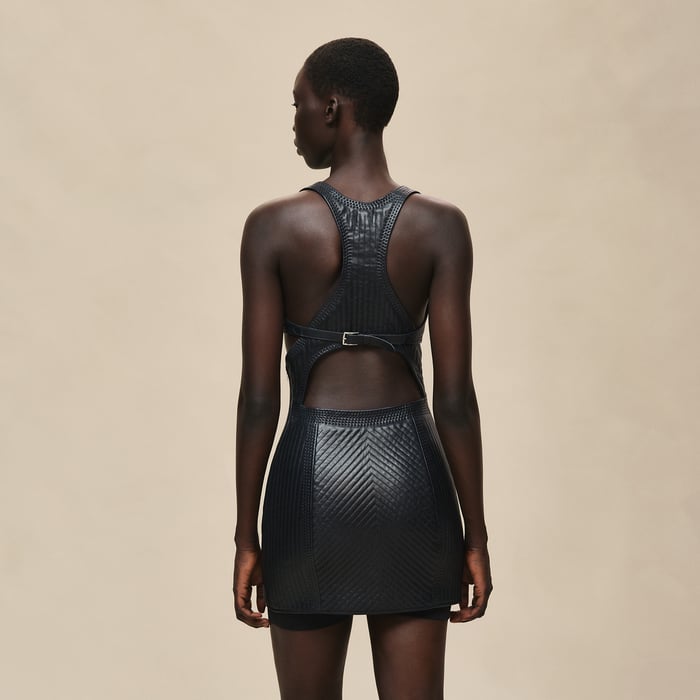 Bleu Noir Mini-robe Matelassée