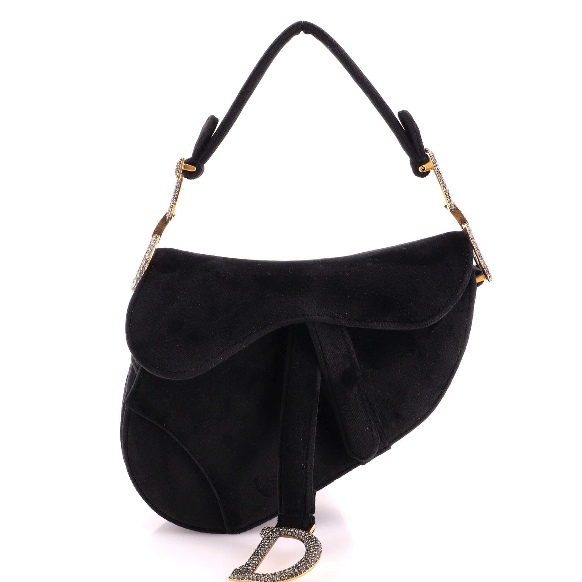 Saddle Handbag Velvet with Crystals Mini