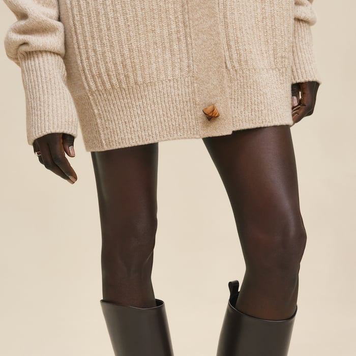 Beige Camel Thick Long-sleeve Cardigan