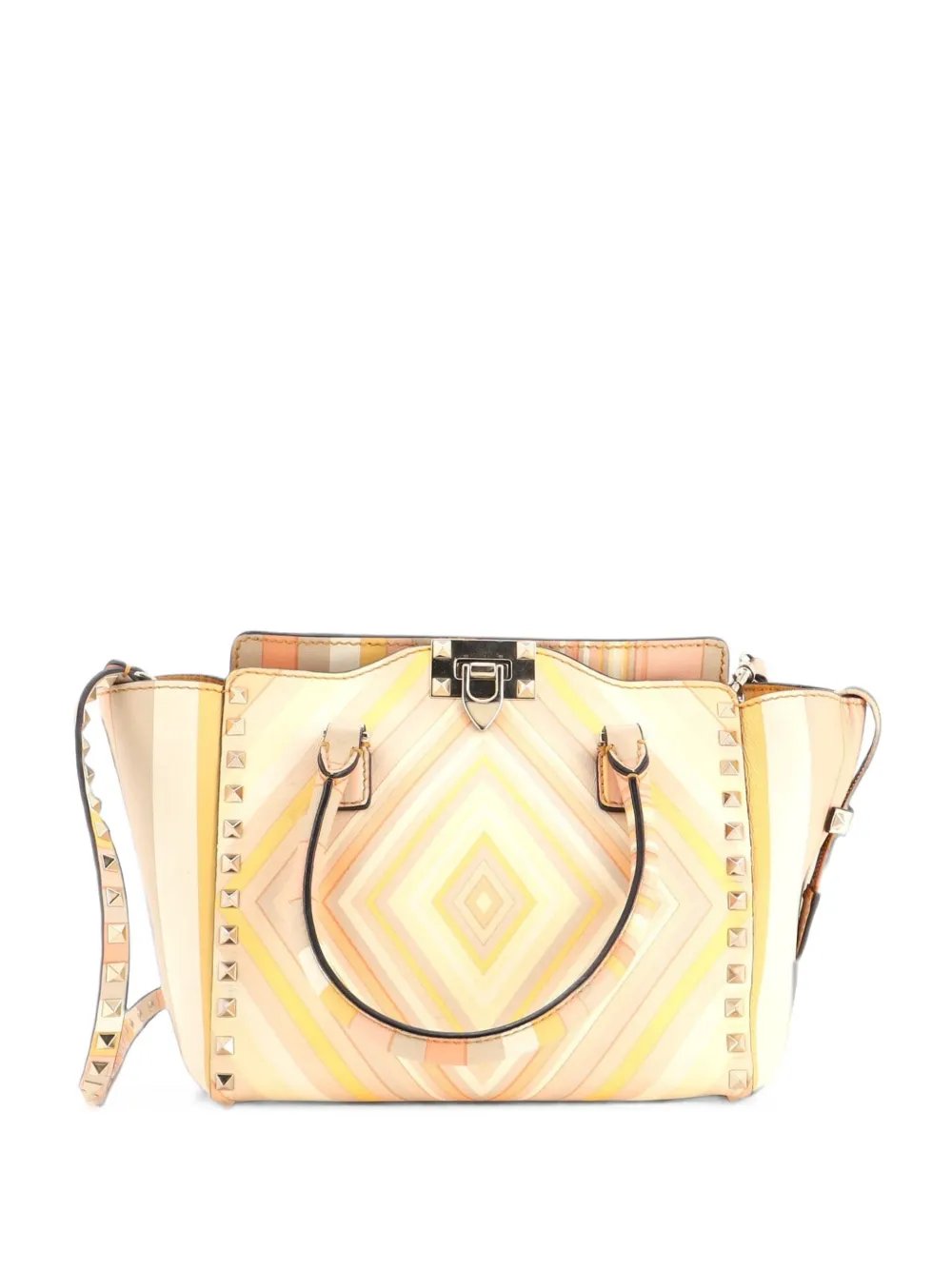 1975 Rockstud Striped Leather Small tote bag