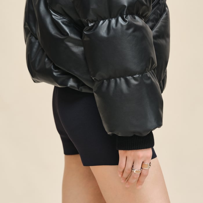 Noir Smooth Calfskin Puffer Coat